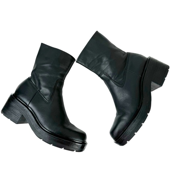 Zara Leather Ankle Platform Combat Boots Chunky Sole 1124/010 Women's Size 41 - Picture 7 of 16